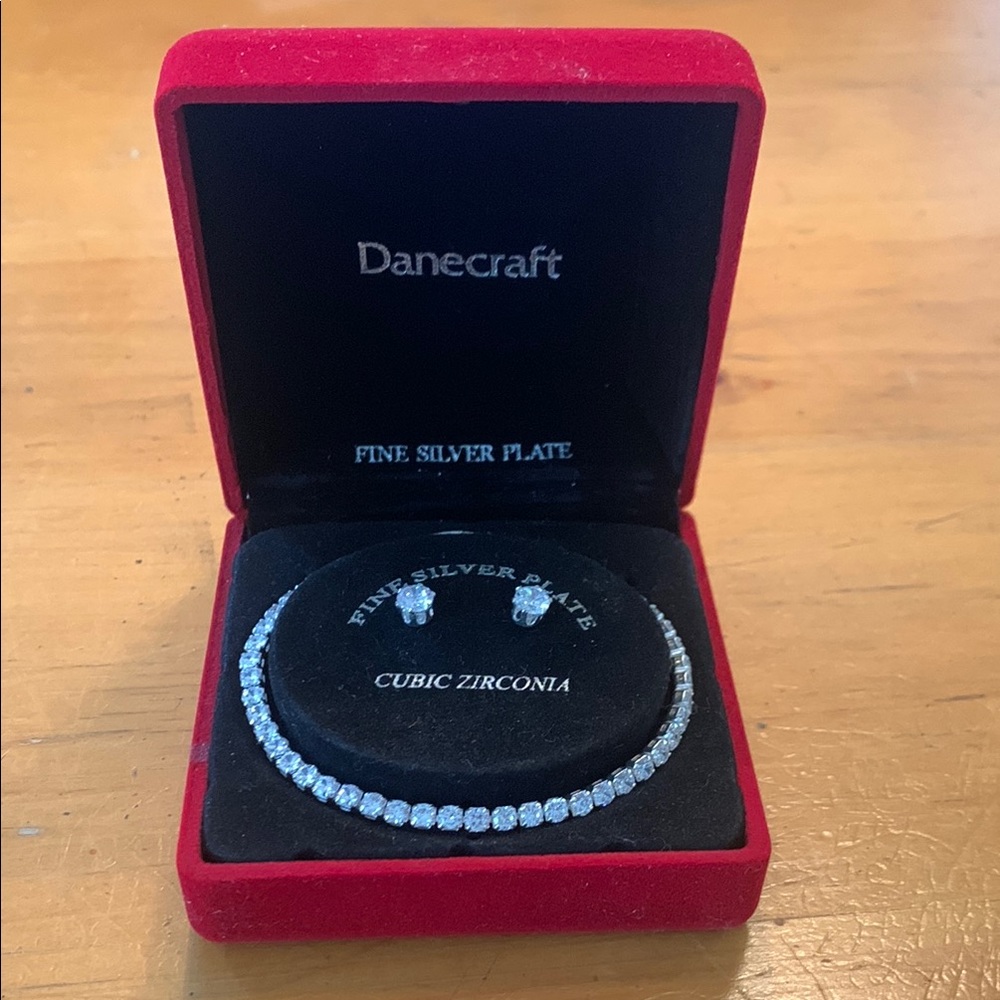 Danecraft Fine Silver Plate Cubic Zirconia earrings + bracelet